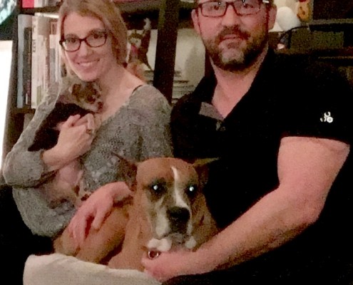 Maggie with her new family, Matt & Kate M. and Popeye